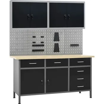 Dílenský stůl Pracovní stůl se čtyřmi nástěnnými panely a dvěma skříňkami3053435