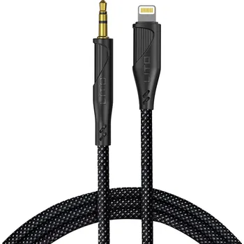 Datový kabel Lito - Adaptér audio kabelu (LA02) - Lightning na Jack 3,5 mm, nulová ztráta signálu, nylonové opletení, 1 m - černý