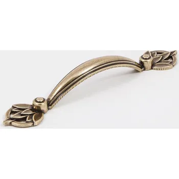 Nábytkové kování Nábytková úchytka retro zlatá antická 96 mm - ozdobný list, klasický styl