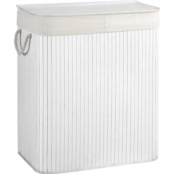 Koš na prádlo Bílý bambusový koš na špinavé prádlo velký 100 L bílý do koupelny / ložnice