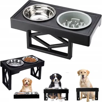 Miska pro psa Dvojitá miska pro psy zpomalující jedení s nastavitelnou výškou