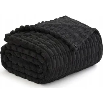 deka PROŠÍVANÁ DEKA S PROUŽKY "ČERNÁ" PŘEHOZ POLAR NA POSTEL 200x220 TEPLÁ SILNÁ