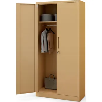 Šatní skříň Skříň Jan Nowak kovová, béžová, 3 police, 185x90x45 cm