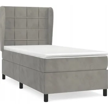 Postel Kontinentální postel světle šedá 193 x 93 x 118/128 cm s matrací 90 x 190 x