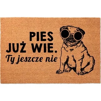 Rohožka KOKOSOVÁ VSTUPNÍ ROHOŽKA 40X60CM - VTIPNÝ MOTIV PES UŽ VÍ, TY JEŠTĚ NE