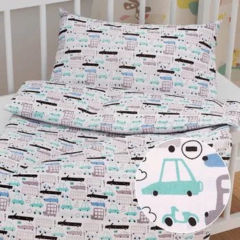 Povlečení Dětské bavlněné povlečení do postýlky Sandra SA-199 Autíčka a autobusy Do postýlky 90x140 a 50x70 cm