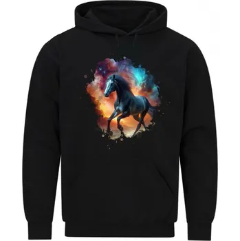 Pánská mikina Pánská mikina Kosmický Kůň mezi Galaxiemi (Velikost: 5XL, Barva: Černá)