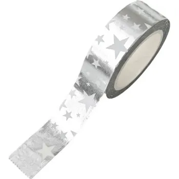 Stříbrná dekorační lepící páska s hvězdami pro balení dárků scrapbooking dekorace sešit přáníčka ozdoba na balíčky a kreativní tvoření