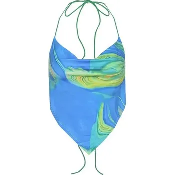 Dámské tílko jednobarevné s mramorováním Crop top Výstřih do V Tenká ramínka kolem krku Polyester spandex modrá M