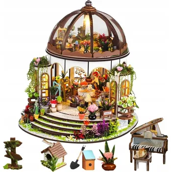 ostatní stavebnice DOMEČEK SKLENÍK DŘEVĚNÉ PUZZLE LED FLOWER HOUSE MINIATURA