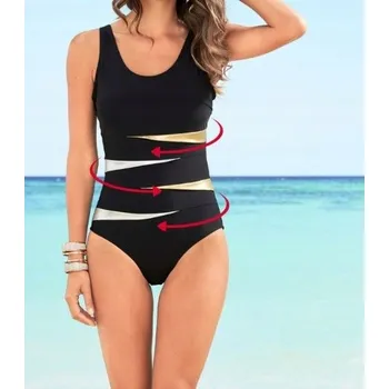 Dámské plavky B.P.C černé plavky s stříbrno-zlatými vsadkami, velikost 48.