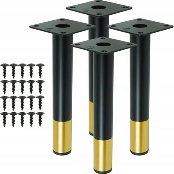 Nábytkové kování Černé + zlaté nábytkové nohy 17,6 cm sada se šrouby, nožičky k nábytku, loft