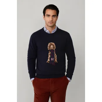 Pánský svetr SVETR HACKETT LONDON HARRY KNIT CREW MIDNIGHT BLUE
