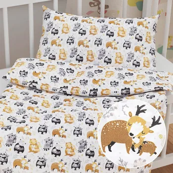 Povlečení Dětské bavlněné povlečení do postýlky Sandra SA-223 Zvířátka s mláďátky Do postýlky 100x135 a 40x60 cm