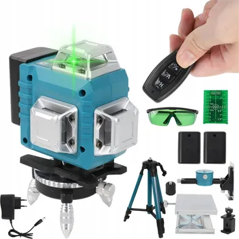 Měřící laser LASEROVÝ KŘÍŽOVÝ NIVELÁK Laserová Vodováha 16 Linií + STATIV 4D Zelený 2x AKU 2400mAh