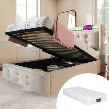 Postel Jednolůžková dřevěná postel Arhatreya 90x200, béžové odstíny