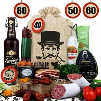 Dárkový potravinový koš Dárkový koš pro muže v pytli pro chlapa