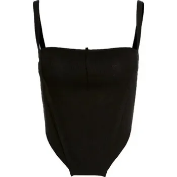 Dámské tílko jednobarevné Crop top Výstřih do O Tenká ramínka Polyester spandex pružný moderní letní top černá S