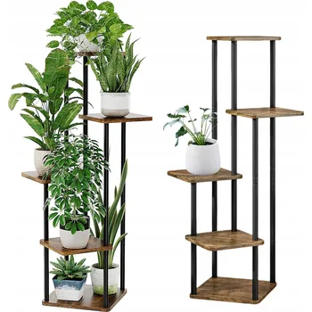 Stojan na květiny DRŽÁK NA KVĚTINÁČ STOJÍCÍ stojan na rostliny květiny KOV DŘEVO 5 ÚROVNÍ 106.7 cm