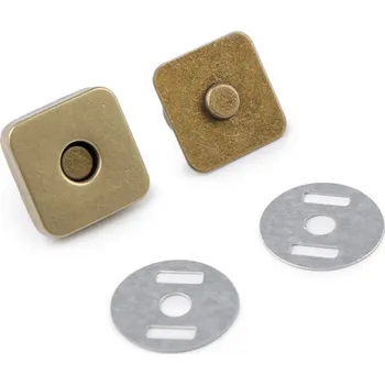 Magnetické zapínání 18x18 mm čtverec, malé, 3 staromosaz