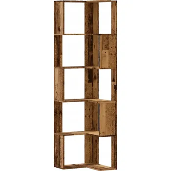 Knihovna Rohová police 5-úrovňová, dřevotříska, staré dřevo