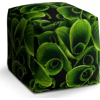 Taburet Sablio Taburet Kostka Zelené listy: 40x40x40 cm - Sablio