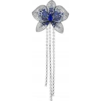 Brož PINETS Okouzlující Brož Květina s modrými zirkony a řetízky