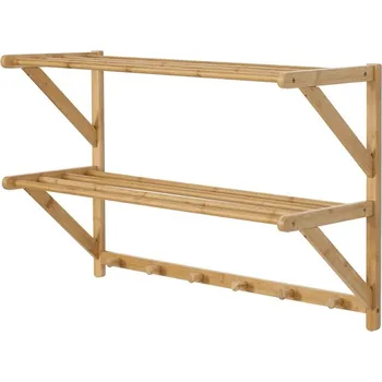 Věšák Nástěnná police ORARJOR s věšáky, masiv bambus, přírodní odstín + vyzvednutí ZDARMA