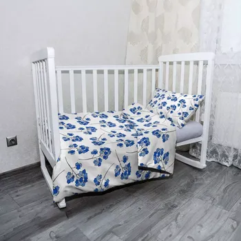 Povlečení Sablio Mikroplyšové povlečení do dětské postýlky Modré kvítí - 100x135 / 40x60