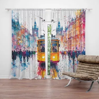 Závěs Sablio Závěsy Žlutá tramvaj Paint: 2ks 140x250cm