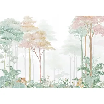 Fototapeta FOTOTAPETA LES STROMY PASTELOVÁ ZELENÁ NA ZEĎ LOŽNICE OBÝVACÍ POKOJ 150x105