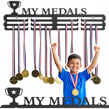 věšák na medaile KOVÁNÍ NA MEDAILE, KOVOVÝ DÁREK PRO FOTBALISTU FOTBAL MY MEDALS VZORY