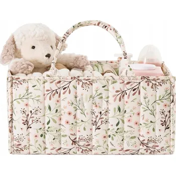 Úložný box Textilní Úložný Box s Přihrádkami na Ubrousky a Hračky - Béžový s Květinovým Vzorem