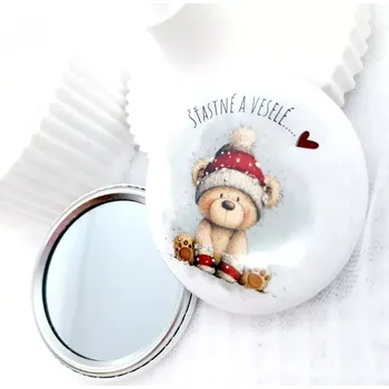 Kosmetické zrcátko Medvídek v kulichu, zrcátko průměr 58 mm, 1 kus