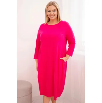 Dámské šaty Dámská bavlněná sukýnka Plus Size s ohrnutým rukávem a kapsami fuchsie UNI