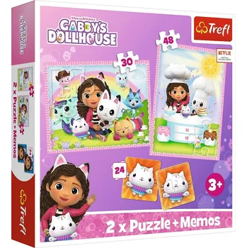 Puzzle Puzzle TREFL sada 3v1 Gábinin kouzelný domek (2 × puzzle + pexeso)