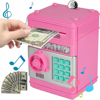 Pokladnička RŮŽOVÉ DIGITÁLNÍ POKLADNÍČKA S KÓDEM PRO MINCE A BANKOVKY