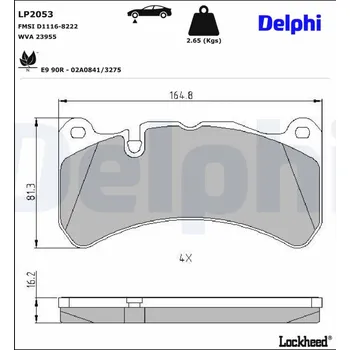 Brzdová destička Sada brzdových destiček, kotoučová brzda DELPHI LP2053