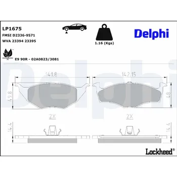 Brzdová destička Sada brzdových destiček, kotoučová brzda DELPHI LP1675