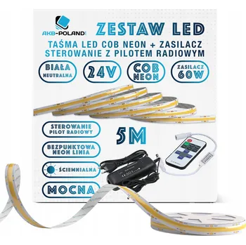 LED páska 24V SADA LED COB Pásek NEUTRÁLNÍ BÍLÁ 5M + DÁLKOVÝ OVLADAČ