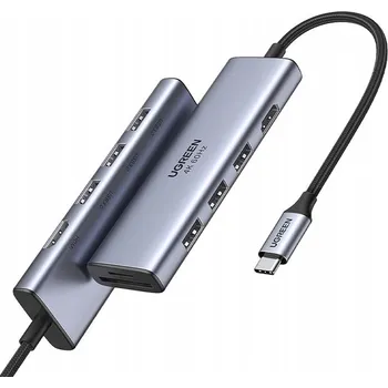 USB hub MULTIFUNKČNÍ HUB 6V1 USB C USB HDMI ČTEČKA KARET SD A TF ŠEDÁ