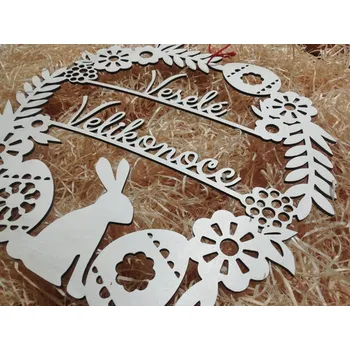 Velikonoční dekorace Velikonoční věnec na dveře - Veselé Velikonoce, 25 x 25cm