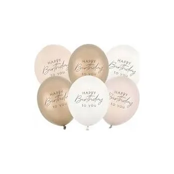 Balónek Balónky "Happy Birthday", zlato-krémové, PartyDeco, 12", 6 ks