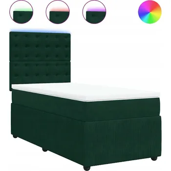 Postel Kontinentální postel 190x90 cm tmavě zelená s nastavitelným čelem a LED osvětlením