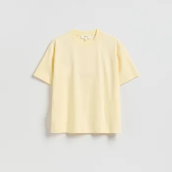 Dámské tričko Reserved - Oversize tričko z marcerované bavlny - krémová - 157EN-01X - 157EN-01X-M