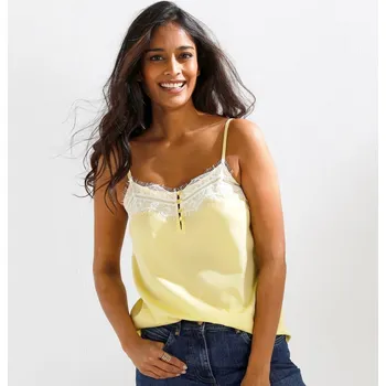 Top s krajkou a úzkými ramínky žlutá/režná 48