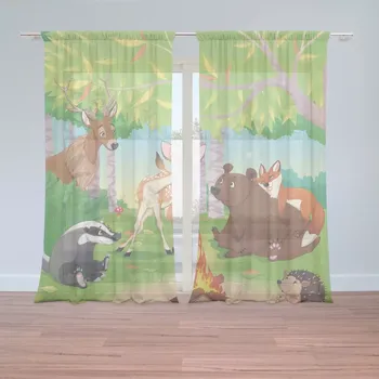 Záclona Sablio Záclony Lesní zvířátka 2: 2 ks - 150x250 cm - Sablio