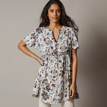 Tunika s výšivkou a potiskem režná/čokoládová 58