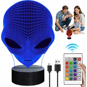 Lampička Noční Lampa Alien Efektní 3D Podsvícení Dálkové Ovládání LED USB