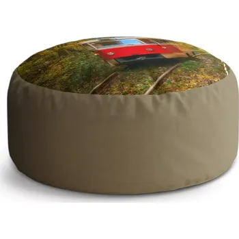 Taburet Sablio Taburet Circle Červená tramvaj v lese: 38x48 cm